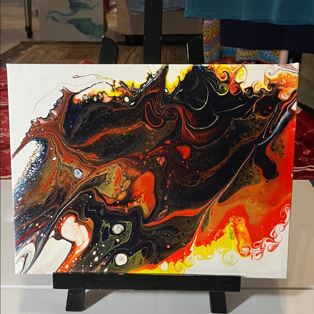 Abstract Fluid Art Canvas in Black, Red, and Yellow